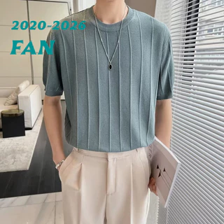 Primavera Verão Manga Curta Camiseta Masculina Coreano Luz Estilo Maduro Malha De Seda Gelo Alta