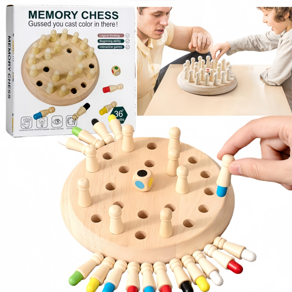 Jogo de Memória de Madeira Tabuleiro Colorido Quebra-cabeça e Brinquedo Educacional Montessori Brinquedo para Crianças
