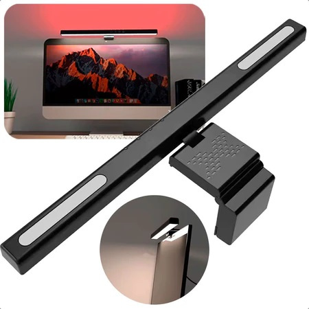 Luminária Tela Notebook Monitor Mesa Barra Luz Regulável Cúpula Preto Estrutura Preto 127/220v