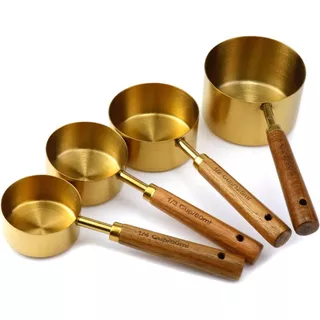 Colheres Medidoras de Aço Inoxidável com Cabo de Madeira – Dourado Luxo para Cozinha Moderna