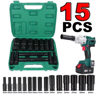 kit 15 peças conjunto de soquete de impacto longo 1/2 8 a 32 mm
