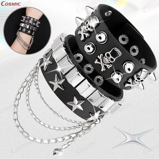 Pulseira Punk Com Punho De Couro Para Mulheres E Homens, Hip Hop, Multicamadas, Larga, Estilo Rua Halloween-CO