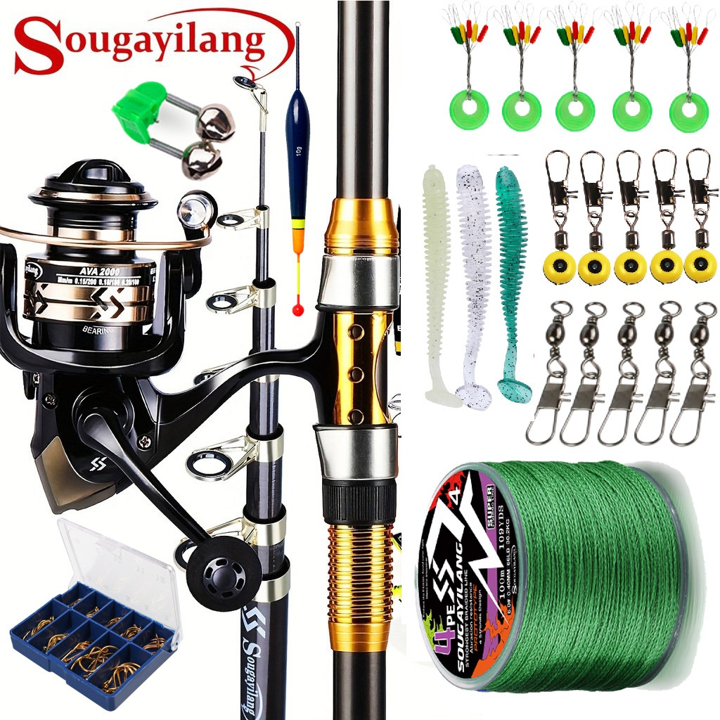 Sougayilang Vara De Pesca E Carretel De 2.1 M-3.6 Combo Marítima Telescópica Com Alça EVA Série 4000 Roda Giratória Isca