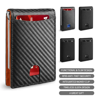 Carteira De Couro Fina Rfid Bloqueando Clipe De Dinheiro Porta-Cartões Bifold Caixa De Presente Do Dia Dos Pais em Oferta na Shopee