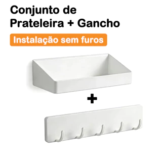 Kit Prateleira Porta Branco Condimentos Suporte Organizador de parede Com tempero porta e Gancho Cozinha Banheiro em Oferta na Shopee