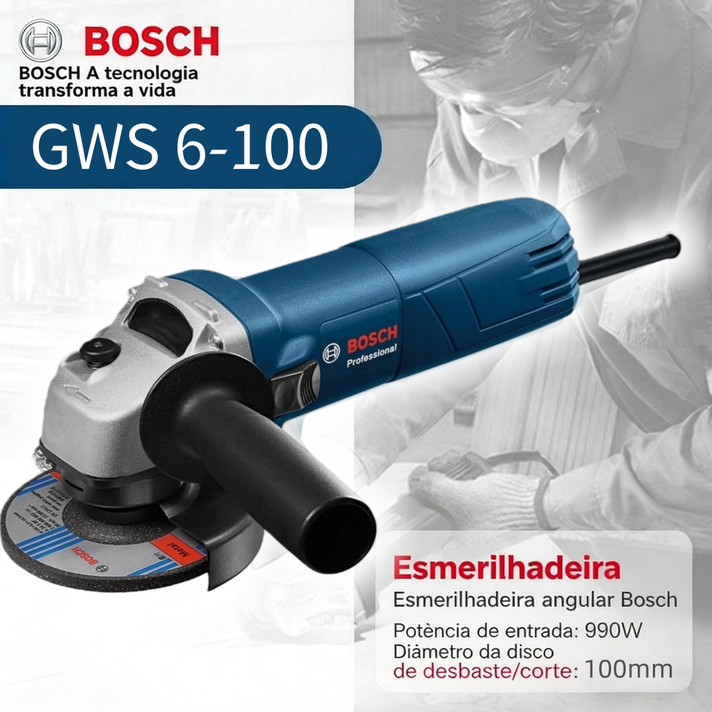 Esmerilhadeira Lixadeira Angular GWS6-100 BOSCH Serra Elétrica Angular 990W Kit Com Acessórios