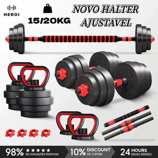 HEROI Conjunto Ajustável de Halteres e Barras Antiderrapantes para Uso doméstico,15kg/20kg