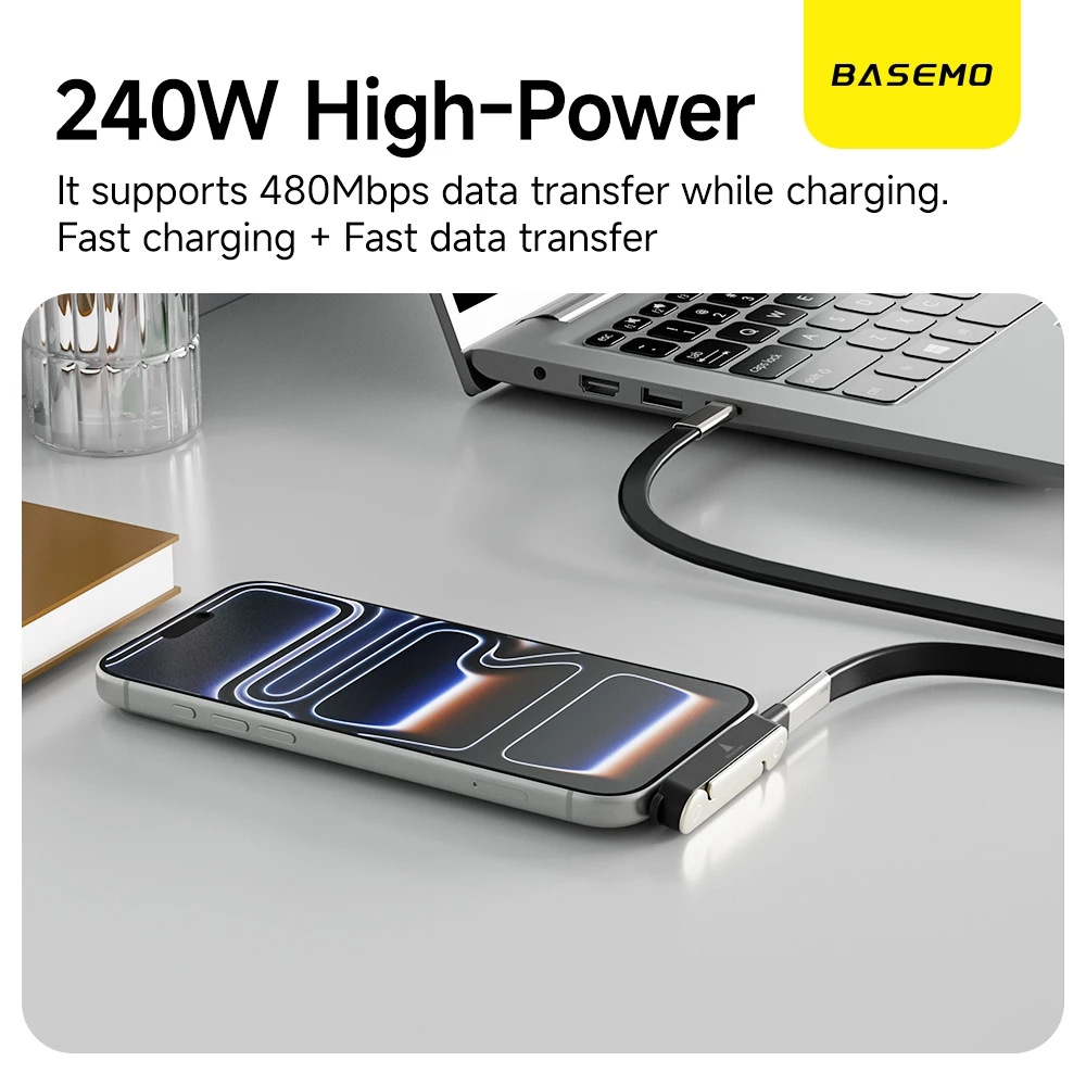 Carregador 240W 2 em 1 Suporte Dobrável Cabo Tipo C Tablet e Telefone