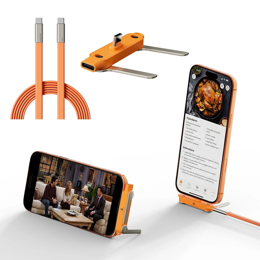 Carregador 240W 2 em 1 Suporte Dobrável Cabo Tipo C Tablet e Telefone
