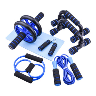 Kit Fitness 6/7/8 em 1 Roda Abdominal Flexão Corda Elástico Hand Grip Tapete Treino em Casa