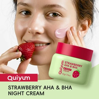 QUIYUM Morango AHA & BHA Creme Noturno 50g-Esfoliante Suave , Hidratação Noturna , Para Todos Os Tipos De Pele em Oferta na Shopee