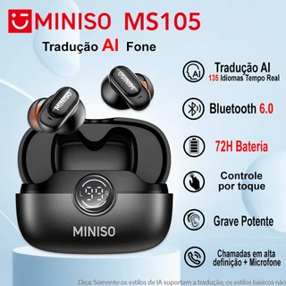 Miniso MS105 AI Tradução Fone De Ouvido Bluetooth 6.0 TWS 165 Tempo Real Tradução Idiomas Controle Por Toque Microfone
