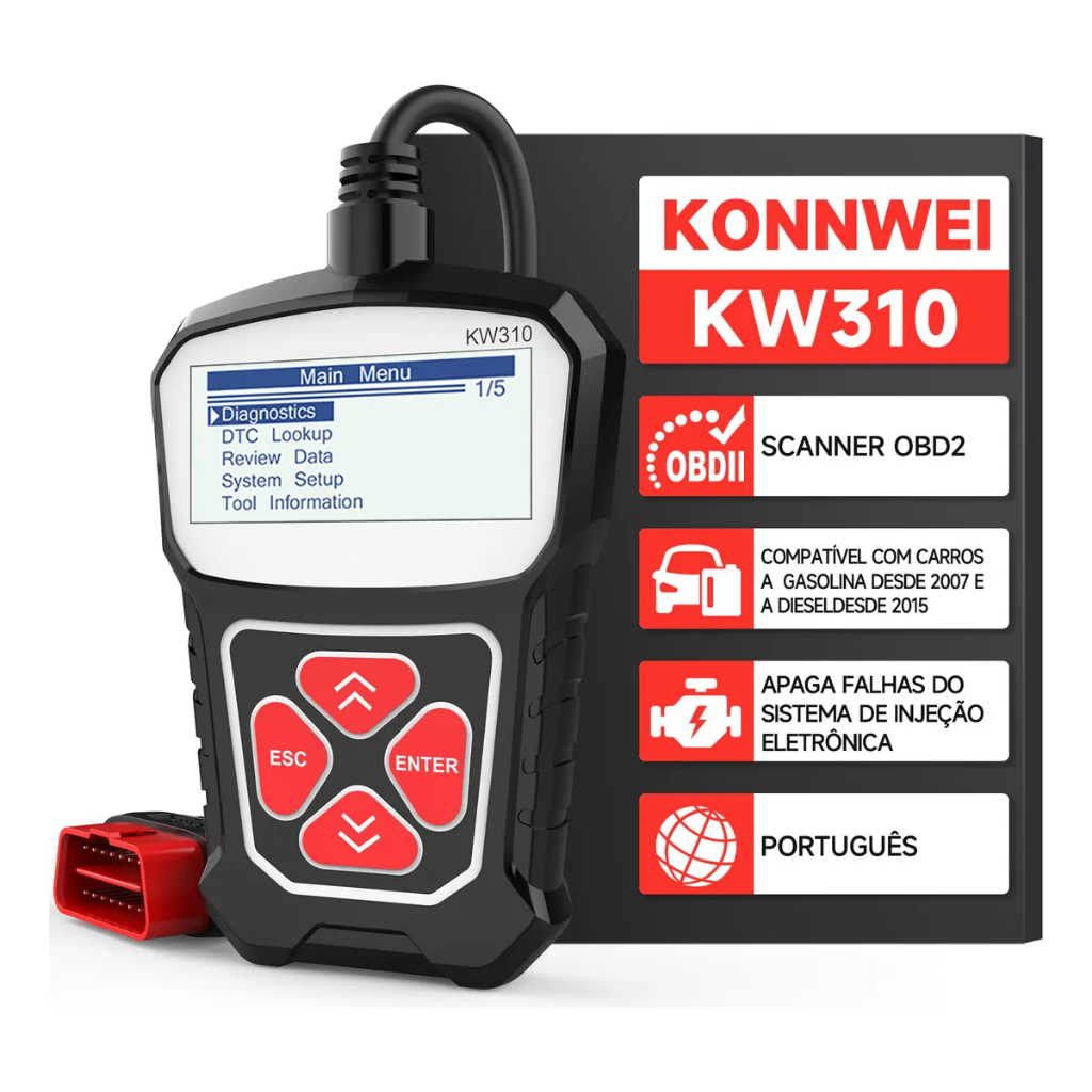 KONNWEI KW310 Scanner Automotivo Ferramenta De Diagnóstico Para Ler E Apagar Falhas Do Motor para Fiat/GM/VW/Ford/Chevro em Oferta na Shopee