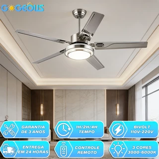 Ventilador de Teto com Lâmpada 110V-220V 42/48/52 Polegadas Motor CC Reversível Silencioso Controle Remoto 3 Cores em Oferta na Shopee