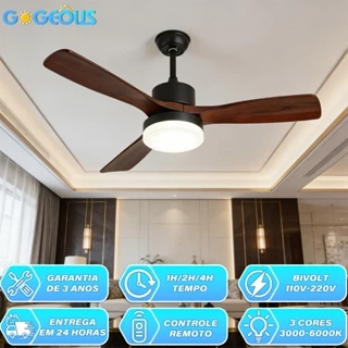 110V-220V Ventilador de Teto com Lâmpada e com Controle 42/48/52in Motor CC Reversível Silencioso 3 Cores em 1 Bivolt 11 em Oferta na Shopee