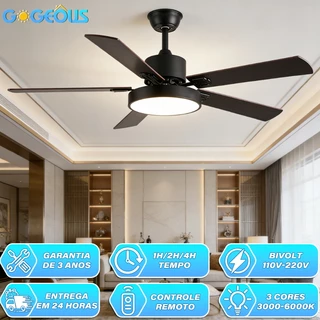 Ventilador de Teto 110V-220V com Luz e Controle Remoto 42/48/52 Polegadas Motor CC Reversível Silencioso 3 Cores em Oferta na Shopee