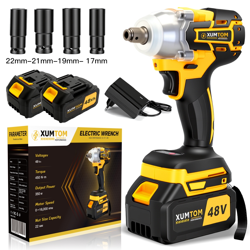 Chave De lmpacto 48V eletrica 450NM Furadeira Parafusadeira Brushless 02 Bateria Dual voltage