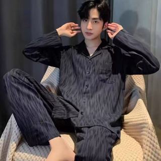 2026 pijamas masculinos primavera outono manga comprida calças de manga comprida Cardigan solto tamanho grande exterior em Oferta na Shopee