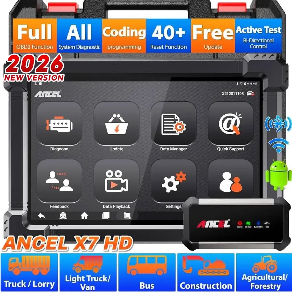 Scanner Diesel ANCEL X7 HD 12V/24V Diagnóstico Completo, 40+ Redefinição Bidirecional ECU Codificação Português em Oferta na Shopee