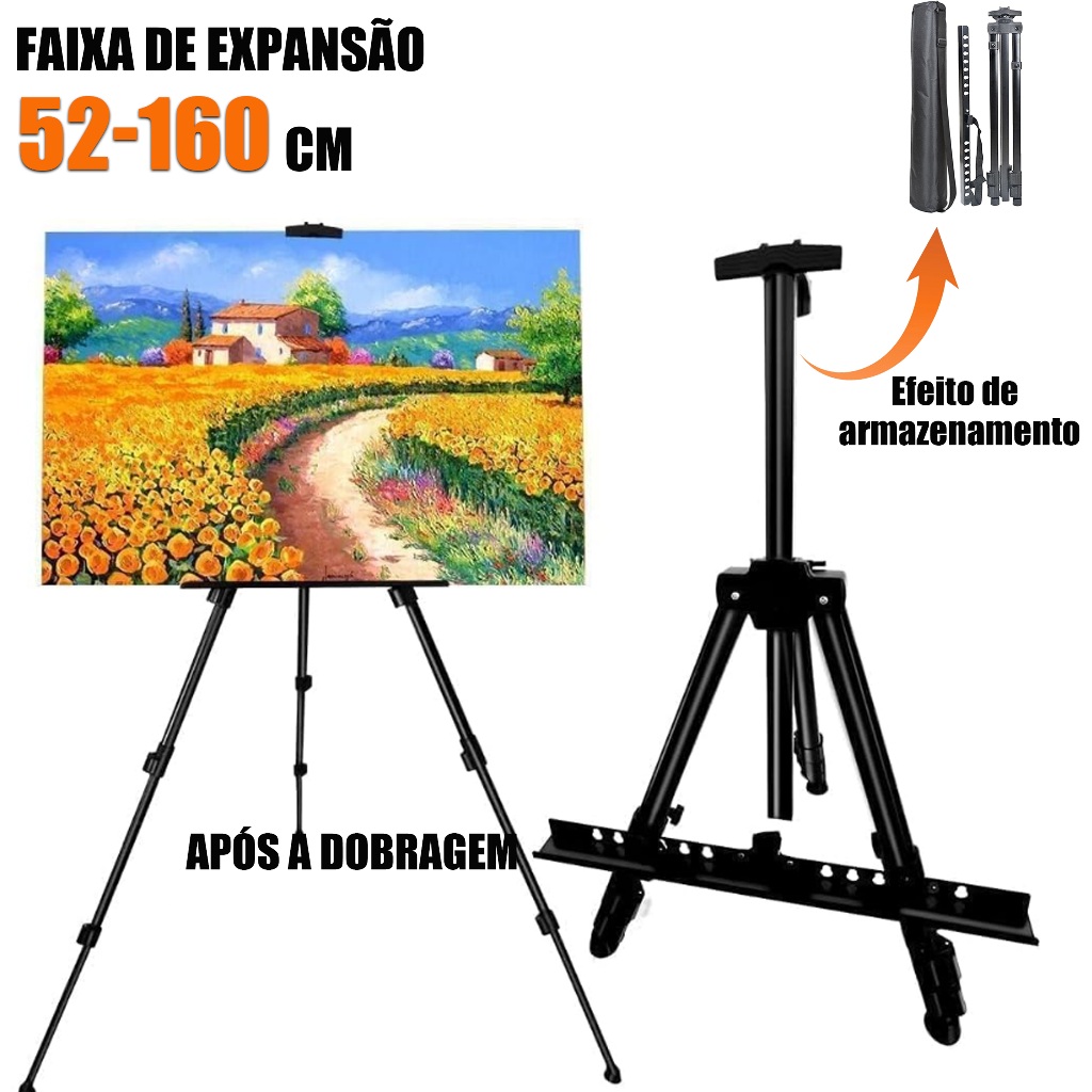 Cavalete Tripé de Pintura Profissional 1,60m Dobrável com Bo