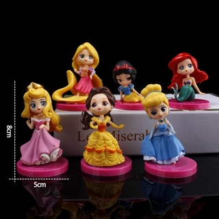 6 Pçs/Set 8cm Dos Desenhos Animados Anime Princesa Branca De Neve Rapunzel A Sereia Ariel Cinderela Aurora Belle Q Versã em Oferta na Shopee