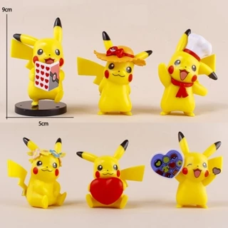 6 Pçs/Set 9cm Dos Desenhos Animados Pokémon Anime Figura Pikachu Desgaste Chapéu De Palha Chef Grinalda Leitura Q Versão em Oferta na Shopee