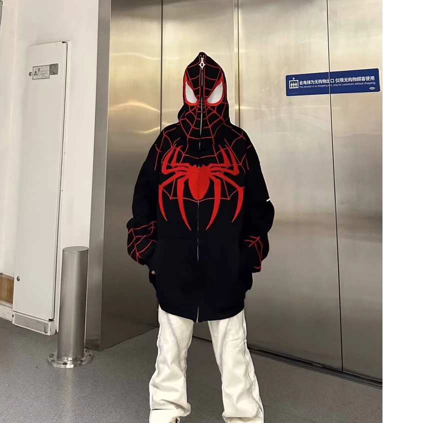 Masculino, feminino, casaco bordado de aranha bordada no outono com zíper