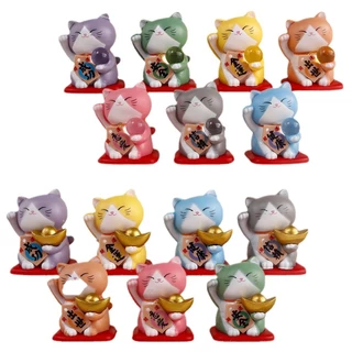 7 Pçs/Set 5cm Mini Gato Da Sorte Maneki Neko Decoração De Casa Feng Shui Fortune Cat Estátua Kawaii Acessórios De Quarto em Oferta na Shopee