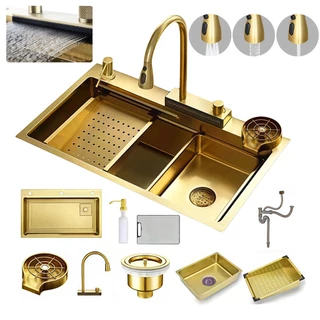 Cuba Luxo Gourmet Premium – Torneira Cascata e Lavador de Copos | 75/68x45x20 cm + Tábua de Corte Grátis em Oferta na Shopee