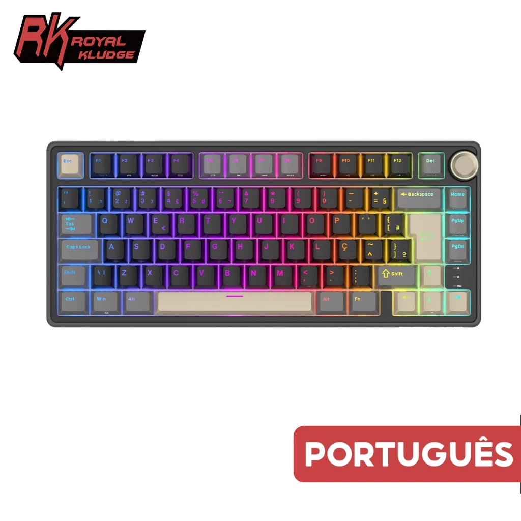 RK Royal Kludge RKR75 Teclado Mecânico Preto Com Fio E Junta Portuguesa