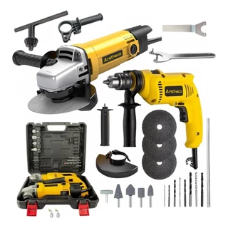 Kit 850w Furadeira de Impacto e Lixadeira Esmerilhadeira Angular e Maleta de Transporte Com Acessórios