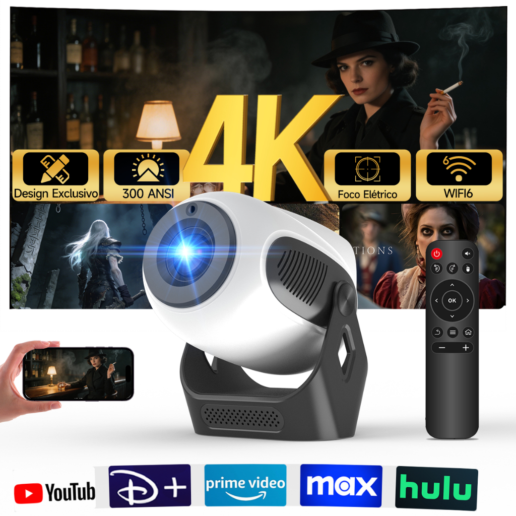 Projetor Magcubic HY300X Foco Elétrico Suporte 4K Dual WiFi 6 Home Cinema LED Super Silencioso 30dB em Oferta na Shopee