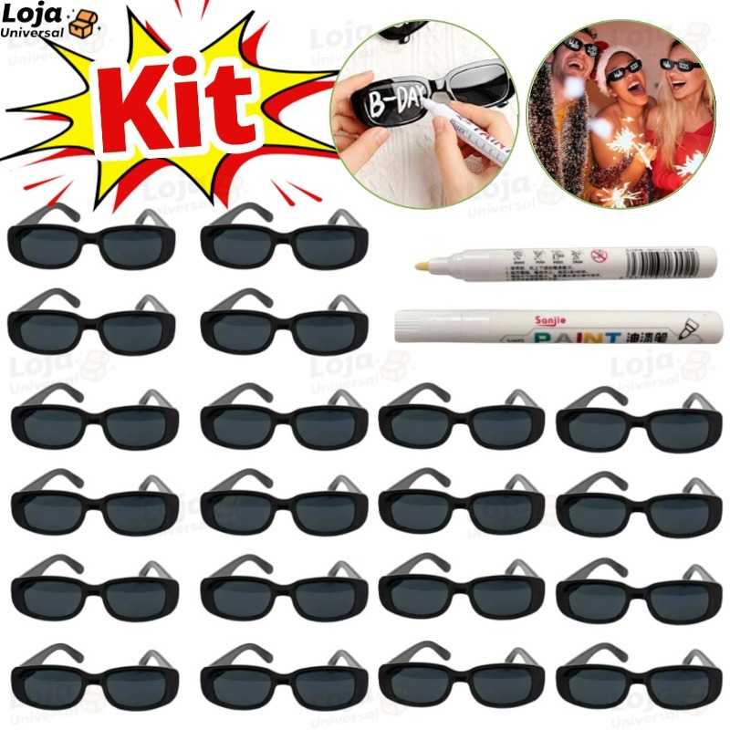 30PCS/20PCS/10PCS/5PCS Oculos Vintage Retro Preto Liso + Caneta Giz Festa Aniversário Casamento Graduação-LU