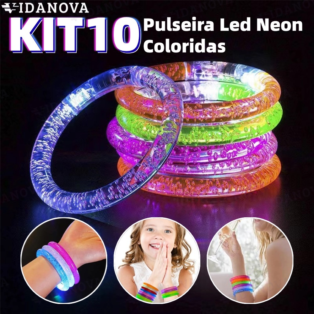 Kit Pulseira Led Neon Coloridas Festa Aniversário Rave Balada | Shopee ...