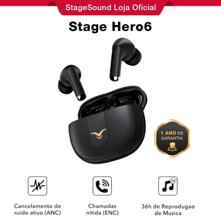 Stage Hero6 ANC Fone de Ouvido Sem Fio Bluetooth 5.2 IPX5 à Prova d'Água 36h de Bateria com 4 Microfones
