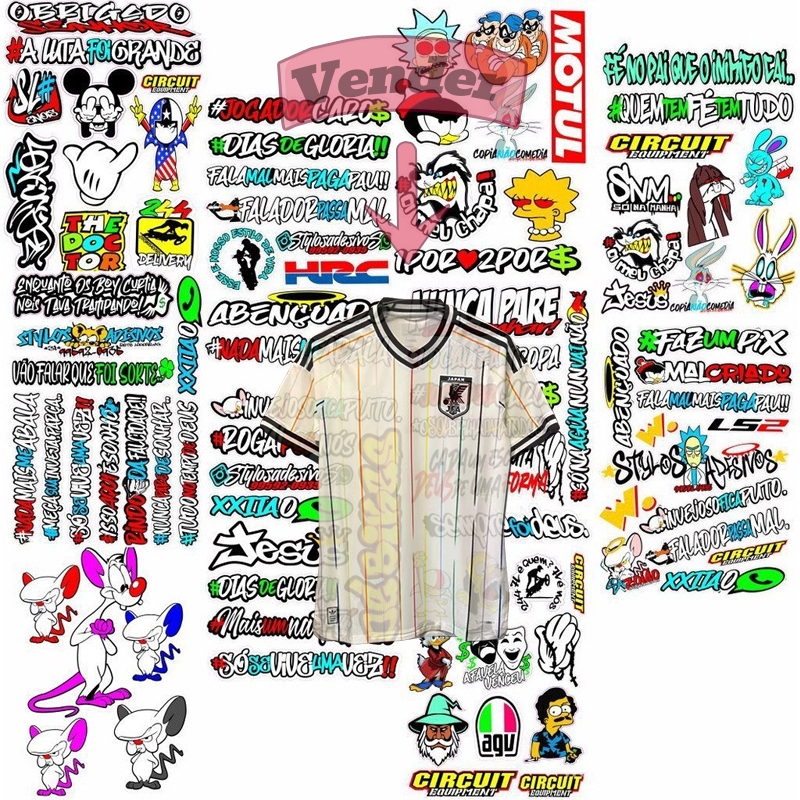 Folha de adesivos para MOTOCICLETA, CARRO, SKATEBOARD, BICICLETA. ZWPU em Português KBBG