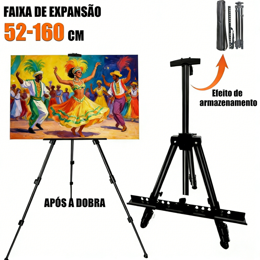Cavalete Tripé de Pintura Profissional 1,60m Dobrável com Bo