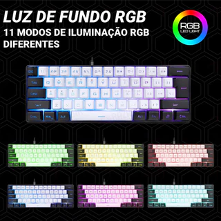 Teclado para jogos com fio 61-Key RGB Backlight Mini Compact USB-C Cabo de alimentação plugável