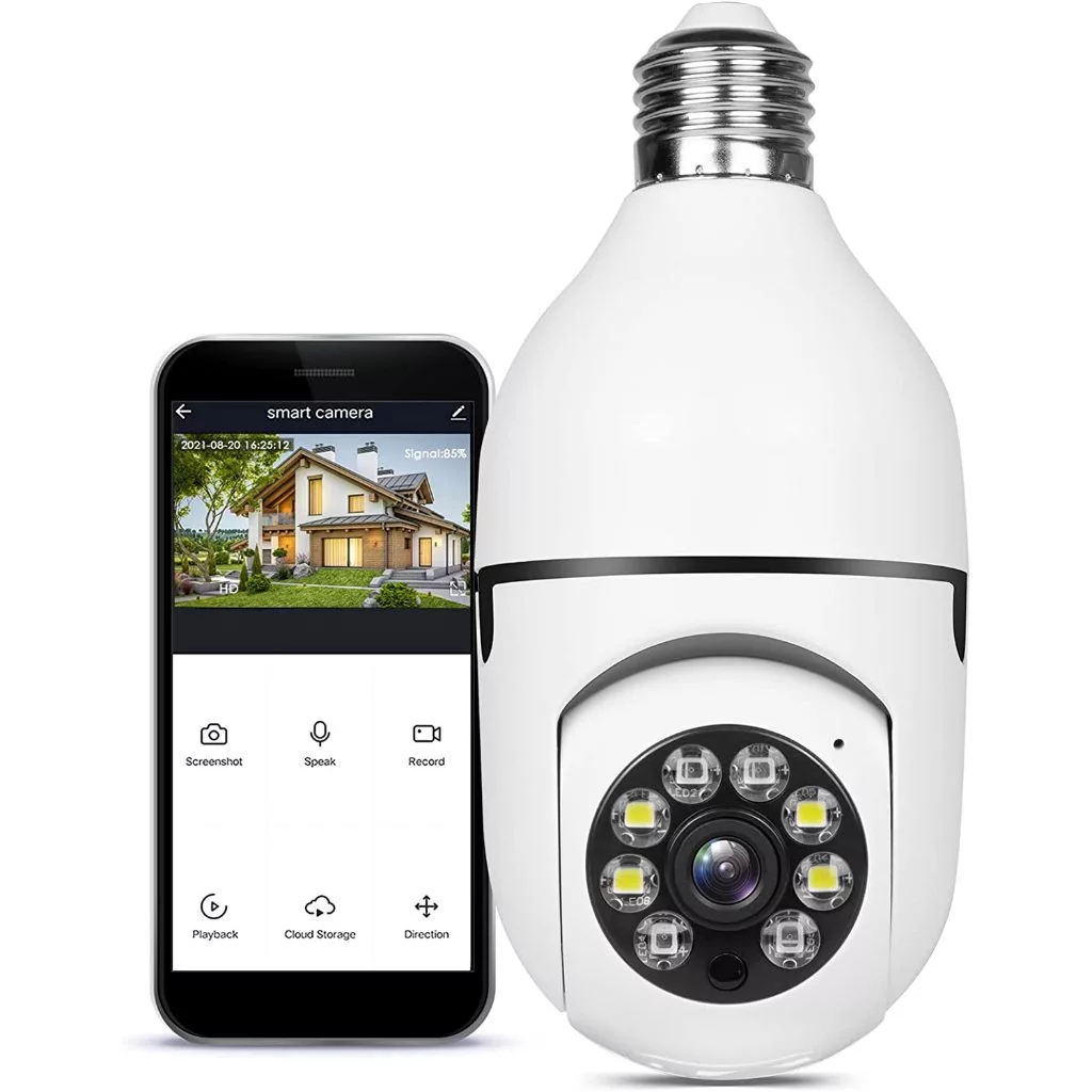 360 ° KiT 4 Câmera IP Wi-Fi Com Suporte Para Luminária, Zoom PTZ, Full HD, Visão Noturna
