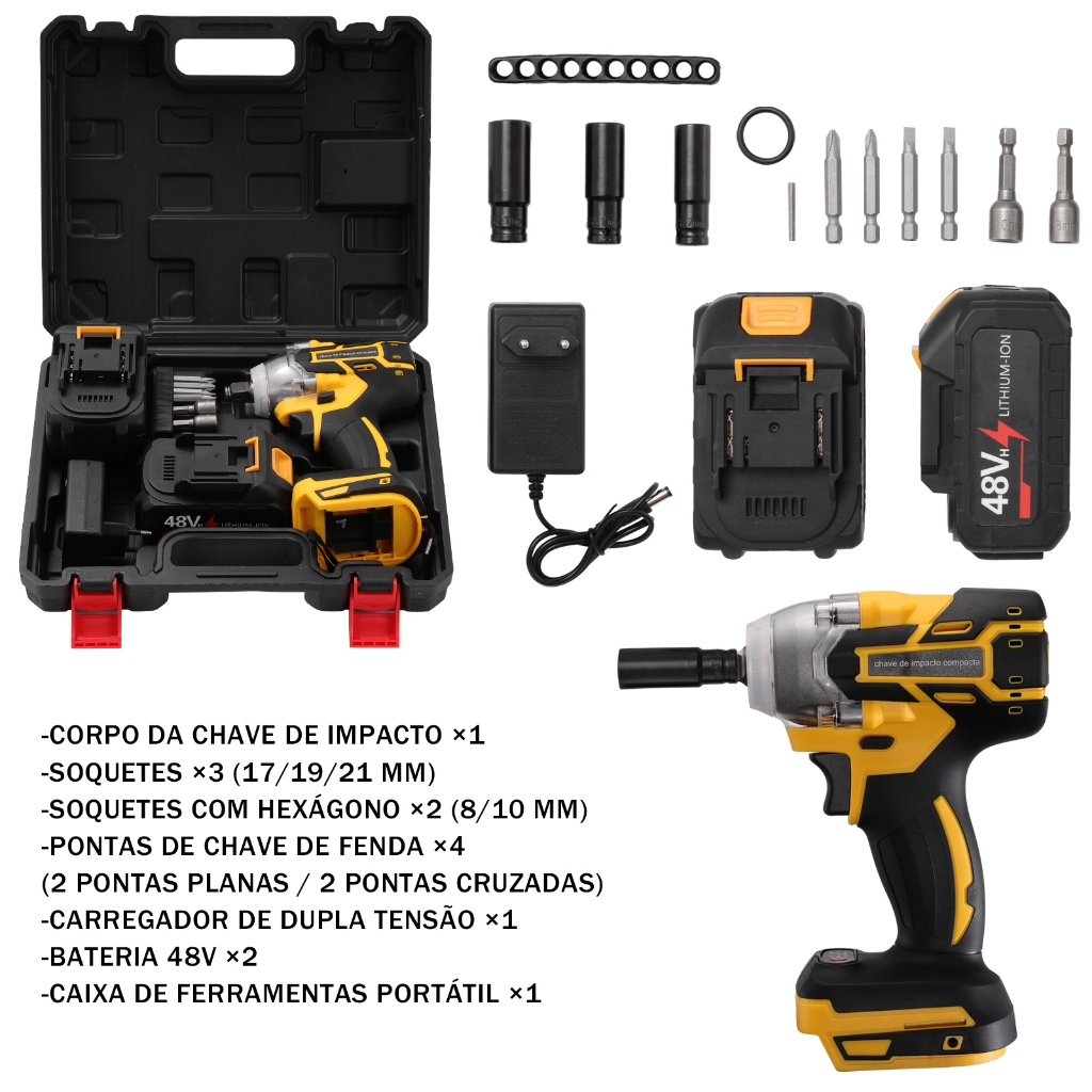 Conjunto Completo 3 Em 1 : Chave De Impacto Sem Fio 48V , Inclui