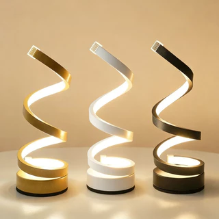 Luminária de Mesa Espiral Preta com 3 Cores de Luz Design Moderno e Ajustável Abajur