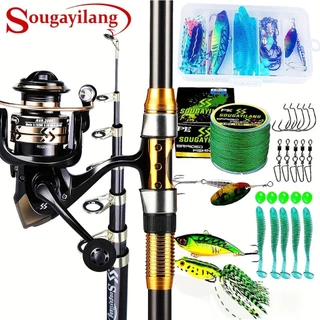Sougayilang Vara De Pesca E Carretel De 2.1 M-3.6 Combo Marítima Telescópica Com Alça EVA Série 4000 Roda Giratória Isca