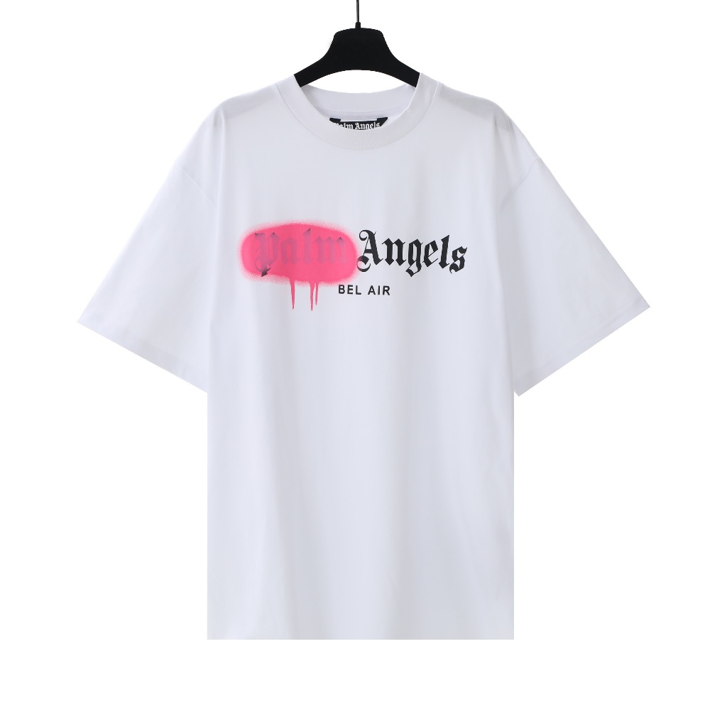 Palm Angels Spray Graffiti Gothic Letter Impresso Algodão Manga