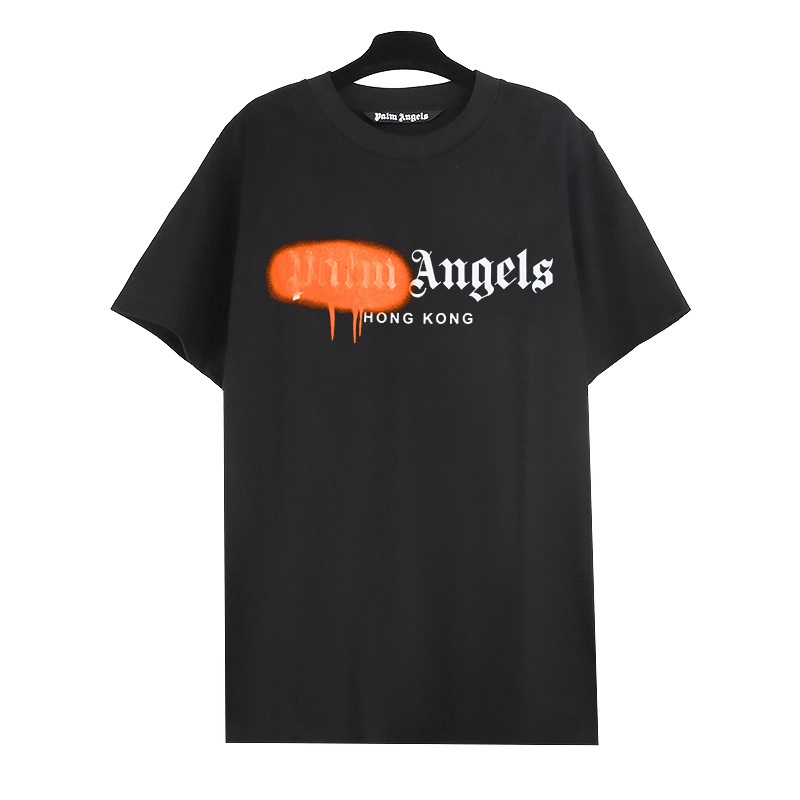 Palm Angels Spray Graffiti Gothic Letter Impresso Algodão Manga