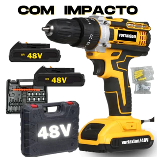 Parafusadeira Furadeira 48V Profissional Kit Completo 2 Baterias 48v Torque Ajustável Perfuração Aço