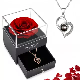 Rosa Eterna Preservada caixa de Presente E Colar Feminino E eu te amo Em 100 Idiomas Mãe Esposa Namorada Natal