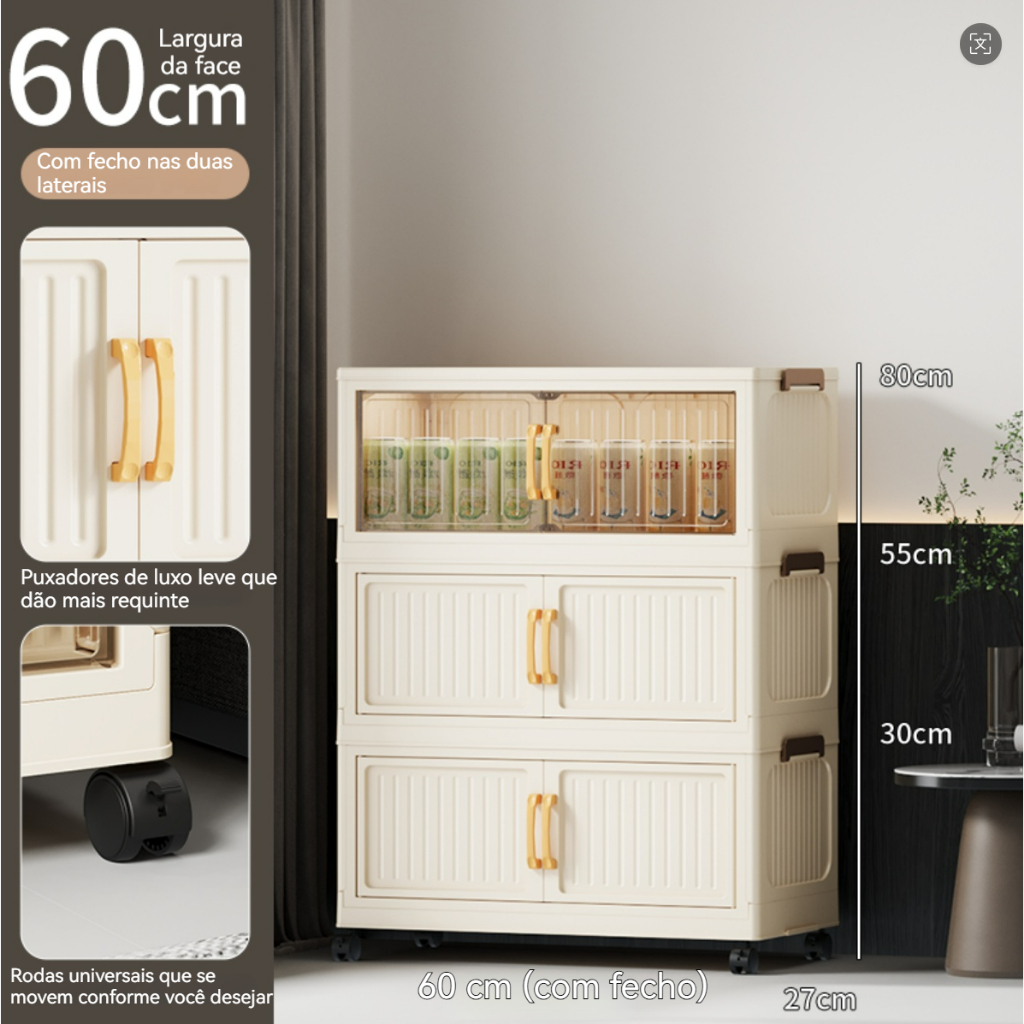6 camadas 80cm Caixa de armazenamento empilhável com tampa Armário
