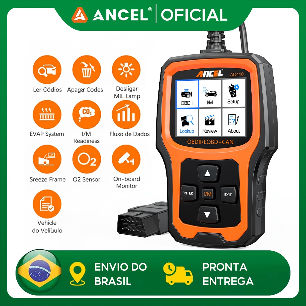 ANCEL AD410 Leitor de Código de Veículo OBD II Aprimorado, Scanner OBD2 Automotivo Ferramenta de Diagnóstico em Oferta na Shopee