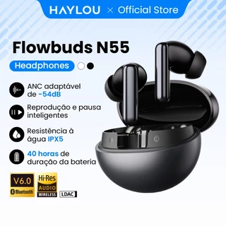 Fones De Ouvido Sem Fio HAYLOU Flowbuds N55 ANC, Bluetooth 6.0, Modo De Transparência, Reprodução Contínua De 40 H