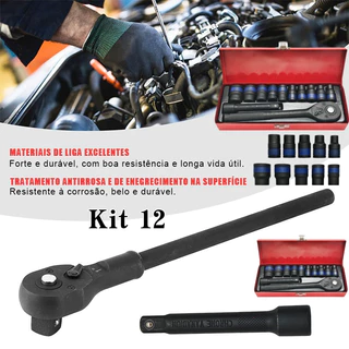 Kit Ferramentas 12 Peças Mecânico Profissional Soquetes Com Maleta De Ferro Fosfatizado